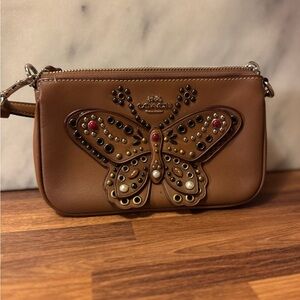 Coach Brown Butterfly Embellished Clutch